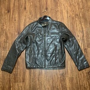 Men’s Gap Leather Bomber Moto Jacket Small Chocolate Brown Full Zip Lined